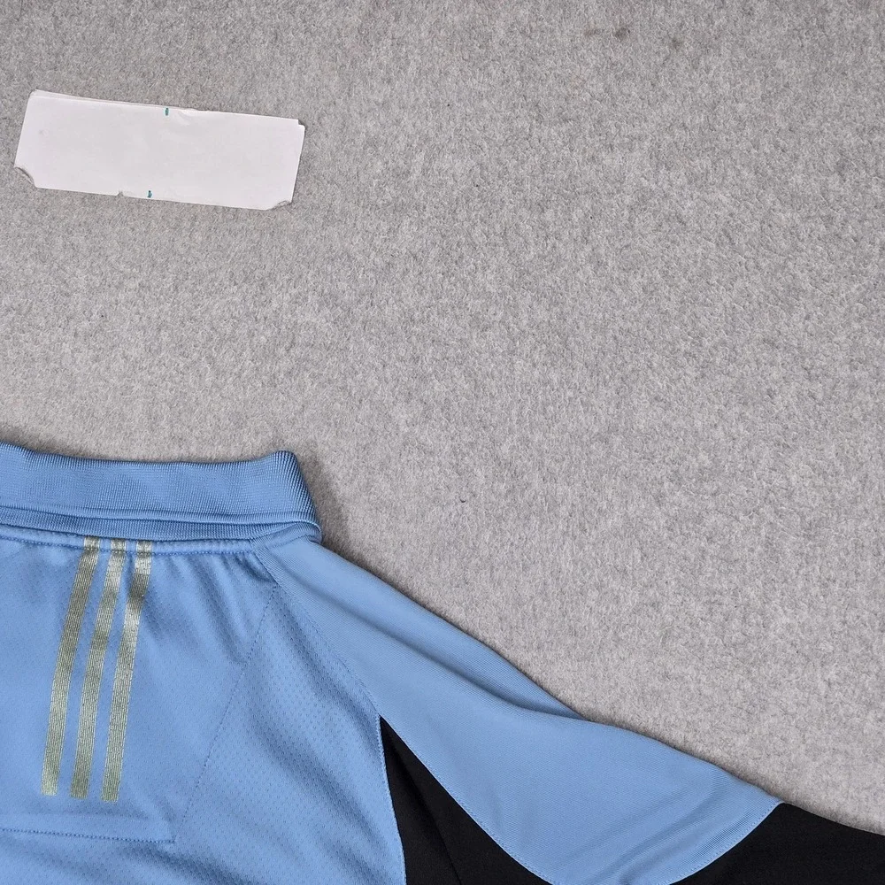 Adidas Men Polo L Light Blue Colorblock Climacool Activewear Logo Short Sleeve